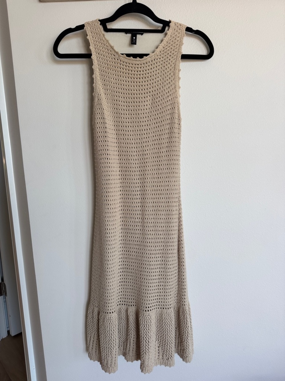 Aqua Crochet Knit Dress in Beige -S
